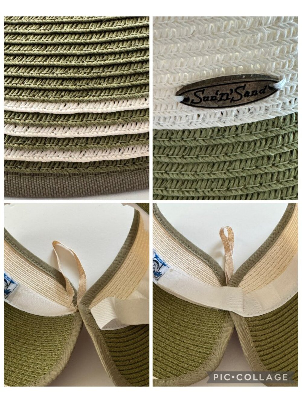 Sun N Sand Womens Straw Wide Visor Green/Beige Adjustable Fit Lightweight Travel - Picture 16 of 16